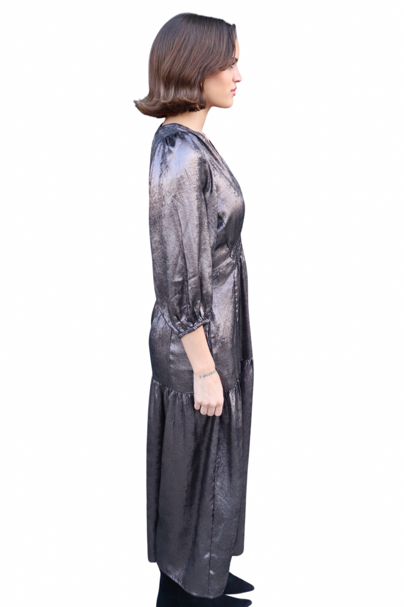 Espresso Metallic 3/4 Sleeve Holiday Dress S / Dark Brown / 95% Polyester 5% Viscose Espresso Metallic 3/4 Sleeve Holiday Dress S / Dark Brown / 95% Polyester 5% Viscose
