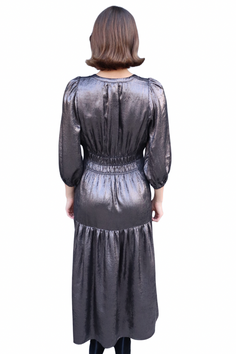 Espresso Metallic 3/4 Sleeve Holiday Dress S / Dark Brown / 95% Polyester 5% Viscose Espresso Metallic 3/4 Sleeve Holiday Dress S / Dark Brown / 95% Polyester 5% Viscose