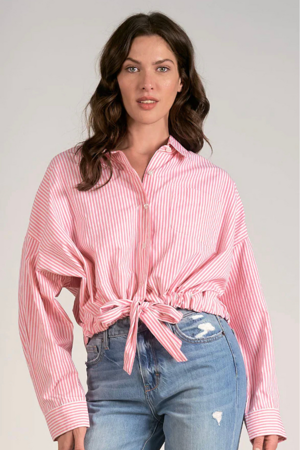 Pink Stripe Button Front Top