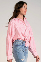 Pink Stripe Button Front Top