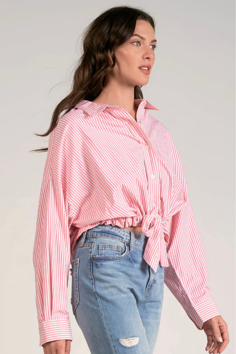 Pink Stripe Button Front Top