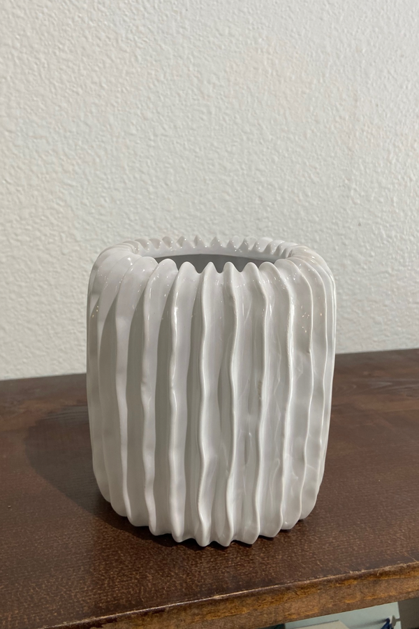 White Vertical Stripe Pattern Haven Vase