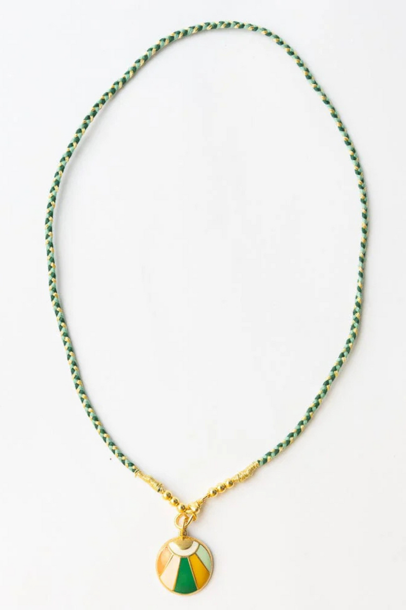 Maria Green Braided Necklace with Multi Enamel Pendant