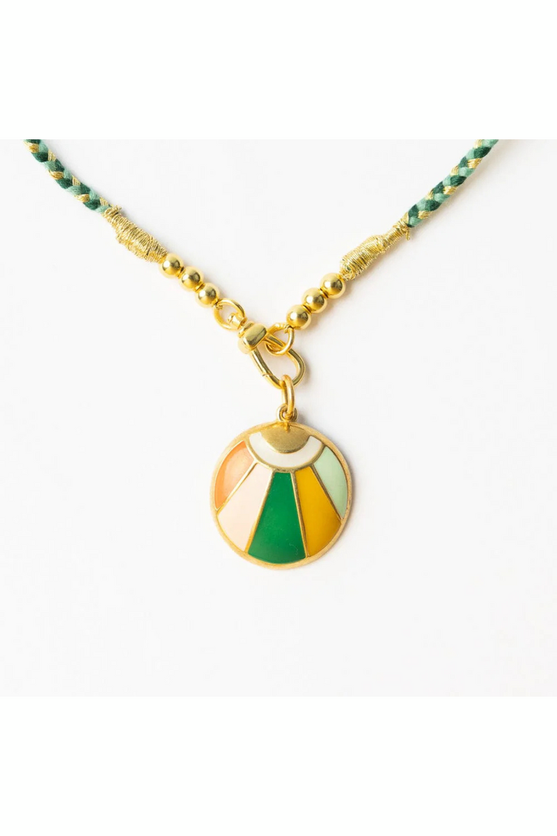 Maria Green Braided Necklace with Multi Enamel Pendant