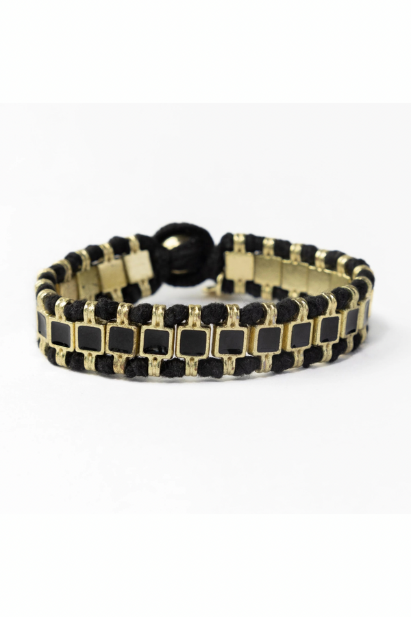 Josie Black & Gold Enamel Bracelet with Loop Latch