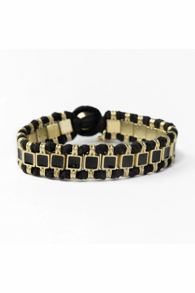 Josie Black & Gold Enamel Bracelet with Loop Latch