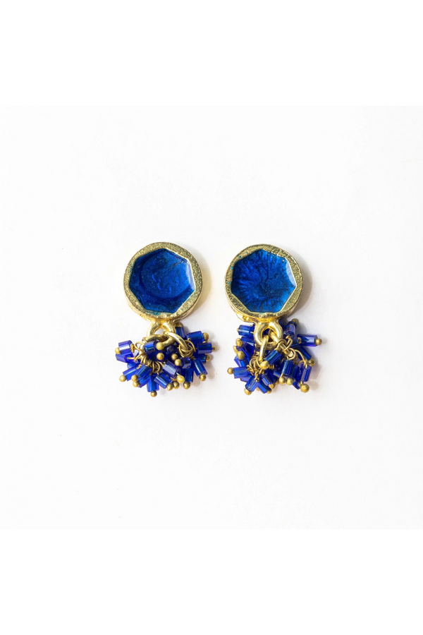 Kimberly Royal Blue Enamel Leaf Earrings