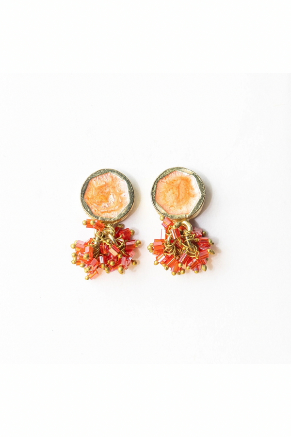Kimberly Coral Enamel Leaf Earrings