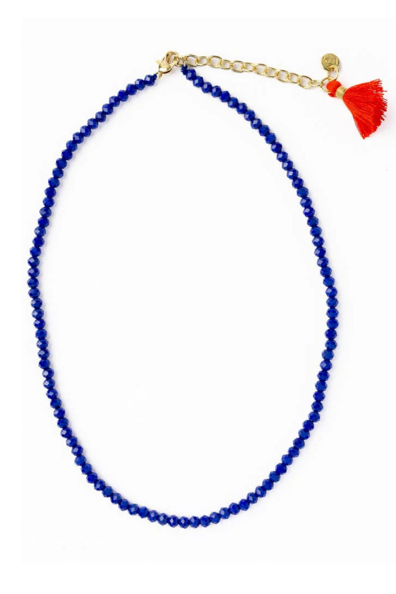 Hayden Royal Blue Solid Strand Crystal Necklace with Tassel