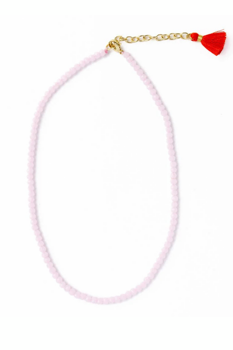 Hayden Pink Solid Strand Crystal Necklace with Tassel