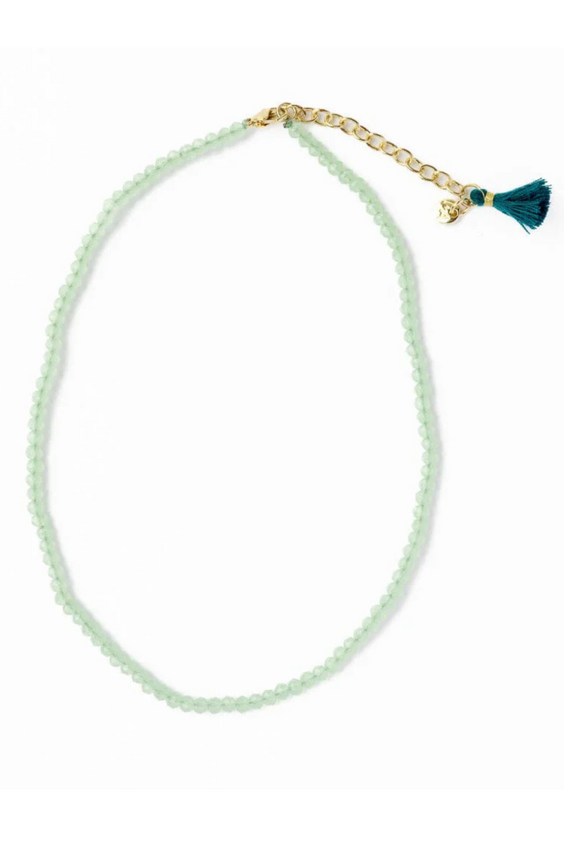 Hayden Mint Solid Strand Crystal Necklace with Tassel