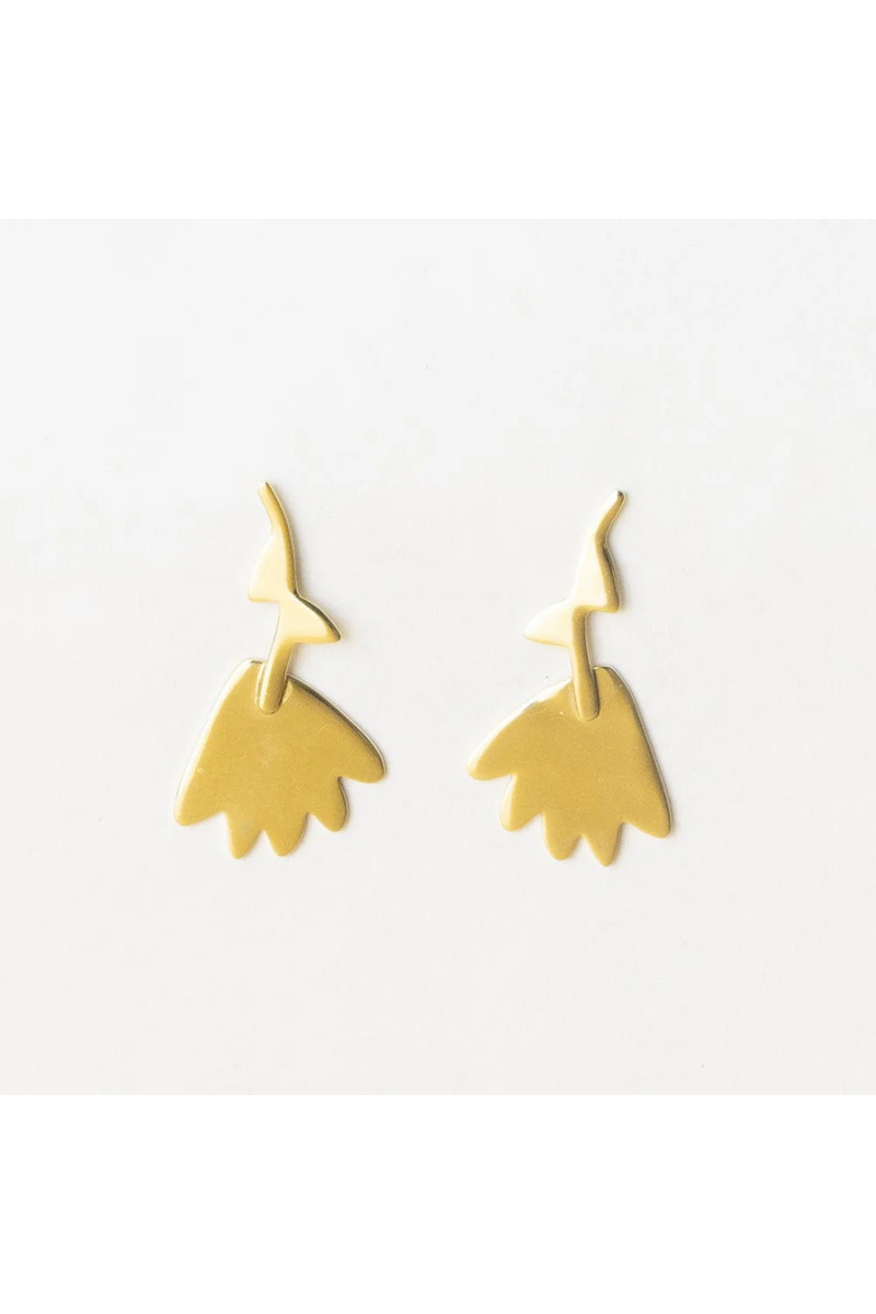 Annie Gold Upside Down Flower Brass Post Earrings