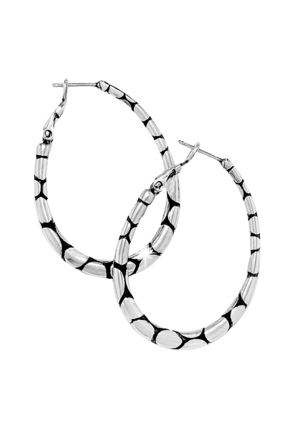Silver Pebble Oval Hoop Earrings