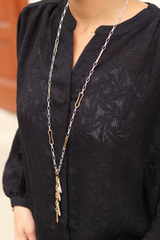 Paper Clip Chain Necklace With Gold and Silver Assels