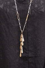 Paper Clip Chain Necklace With Gold and Silver Assels