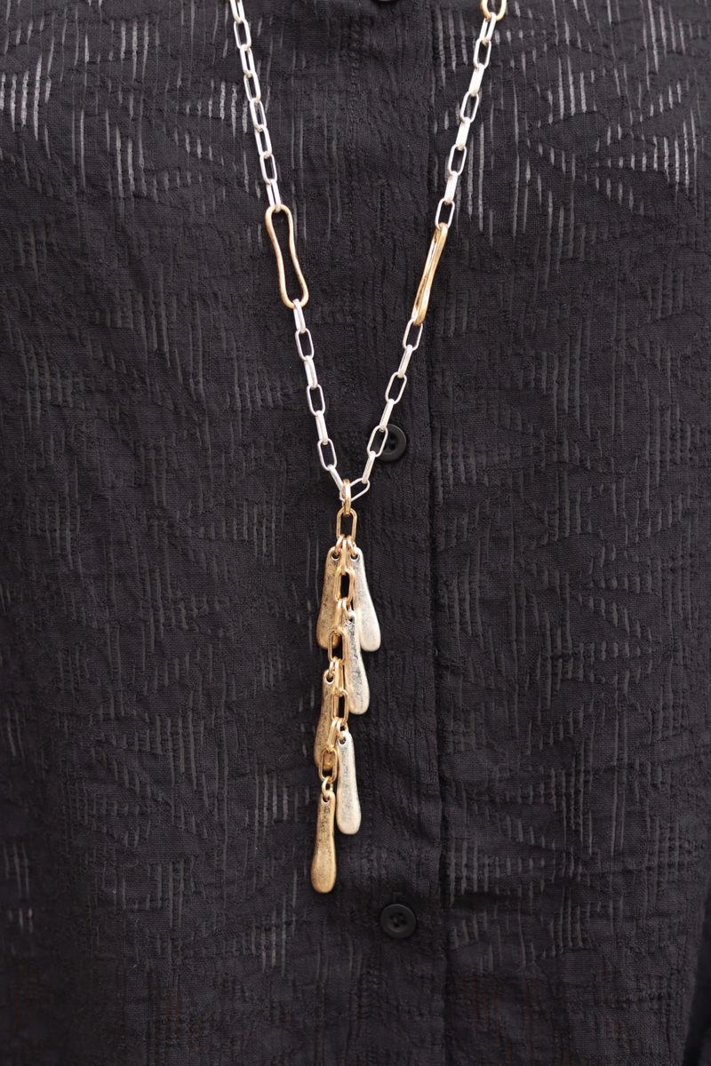 Paper Clip Chain Necklace With Gold and Silver Assels