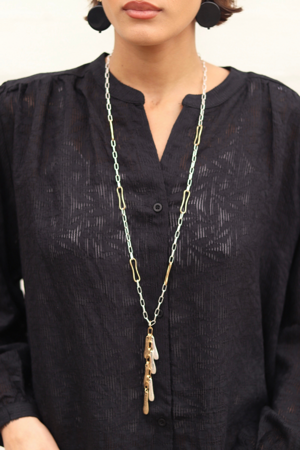 Paper Clip Chain Necklace With Gold and Silver Assels