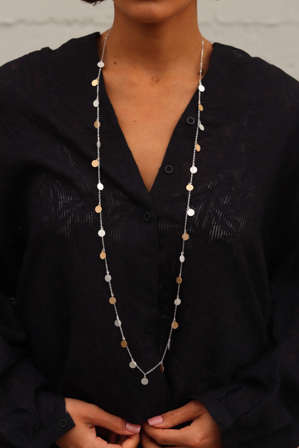 Long Silver Chain with Small Gold and Silver Dots