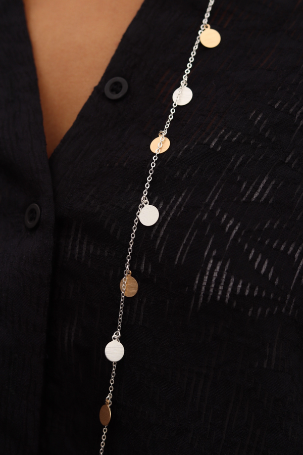 Long Silver Chain with Small Gold and Silver Dots