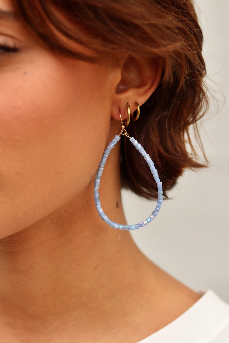 Blue Beaded Tear Drop on French Wire