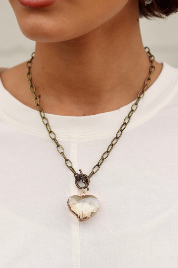 Line Antique Gold Chain with Topaz Colored Heart