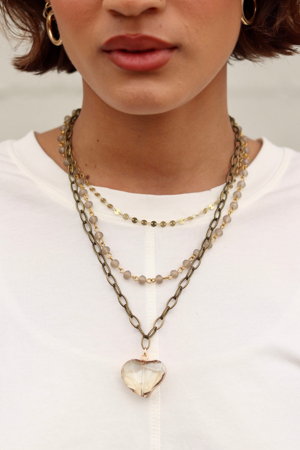 Line Antique Gold and Gray Beads with Topaz Colored Heart