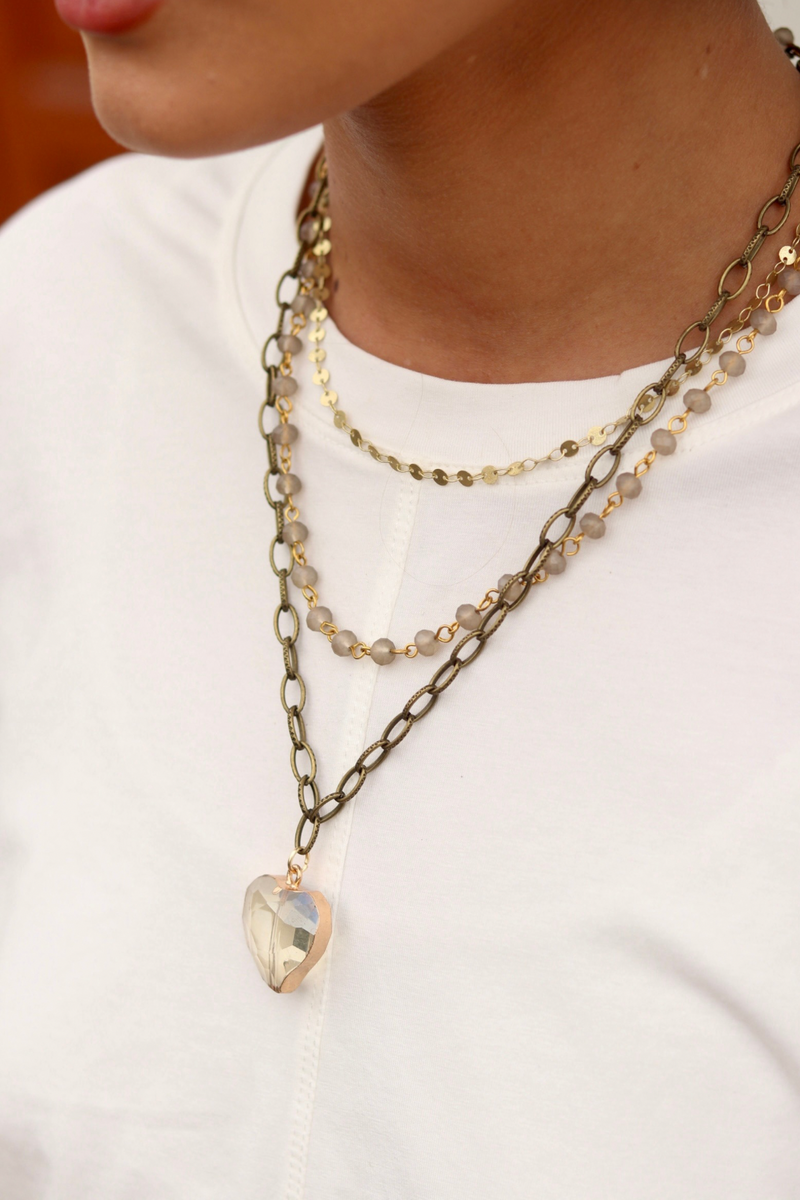 Line Antique Gold and Gray Beads with Topaz Colored Heart