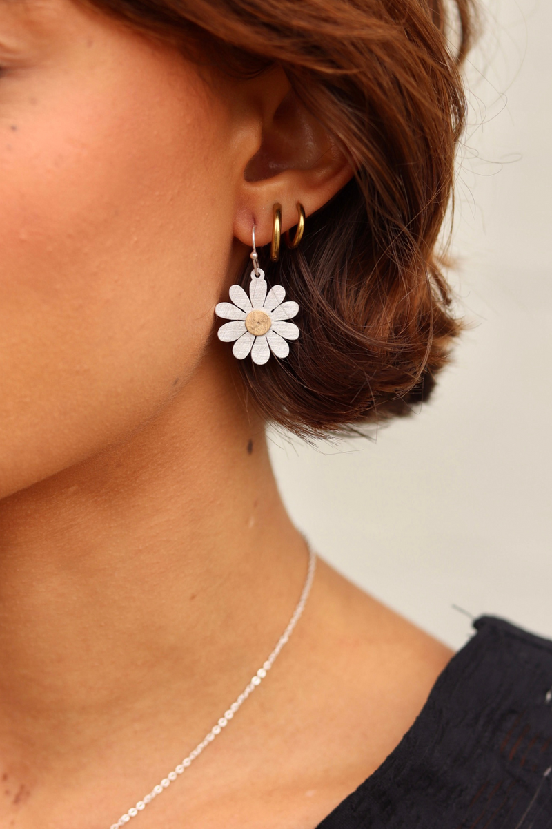 Small Daisy Flowers on a French Wire Earrings