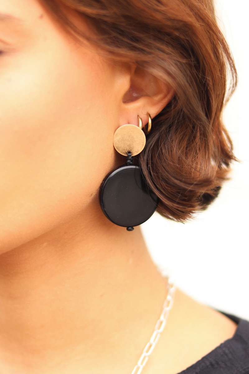 Gold Larger Black Dot with Gold Dot on Post Earrings