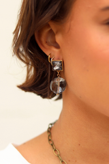 Square Post with Round Crystal Drop Earrings