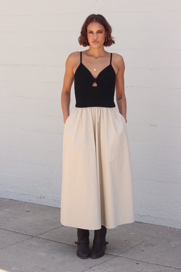 Black and Tan Madrid Mixed Media Dress