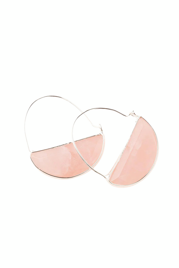 Stone Prism Hoop - Rose Quartz/Silver