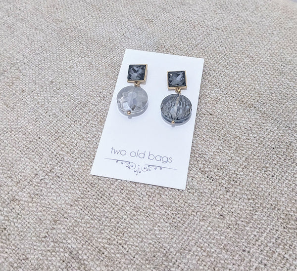 Square Post with Round Crystal Drop Earrings
