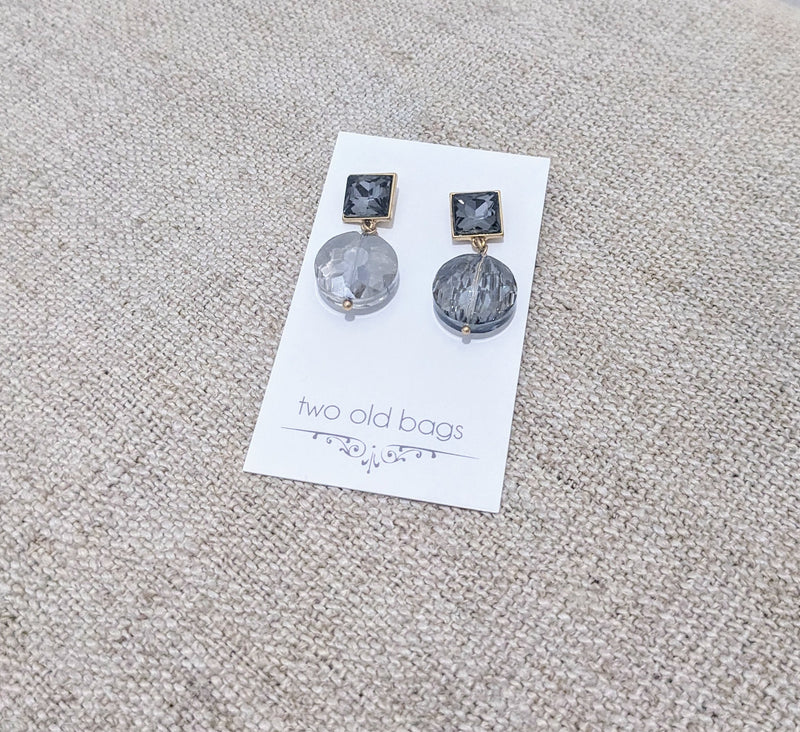 Square Post with Round Crystal Drop Earrings