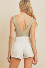 Light Sage Sleeveless Double Plunging Bodysuit
