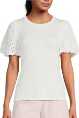 White Lace Sleeve Detail Short Top
