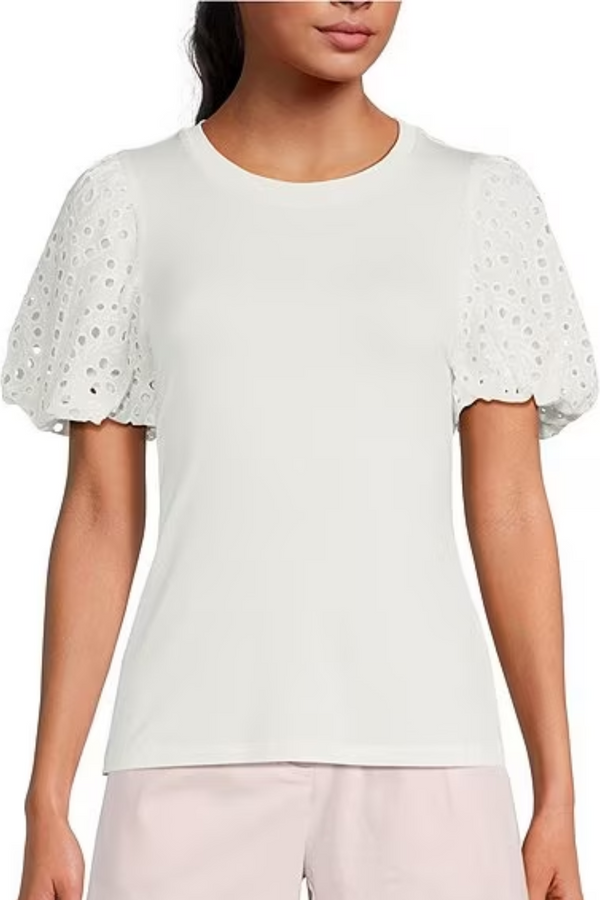 White Lace Sleeve Detail Short Top