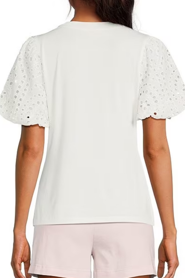 White Lace Sleeve Detail Short Top