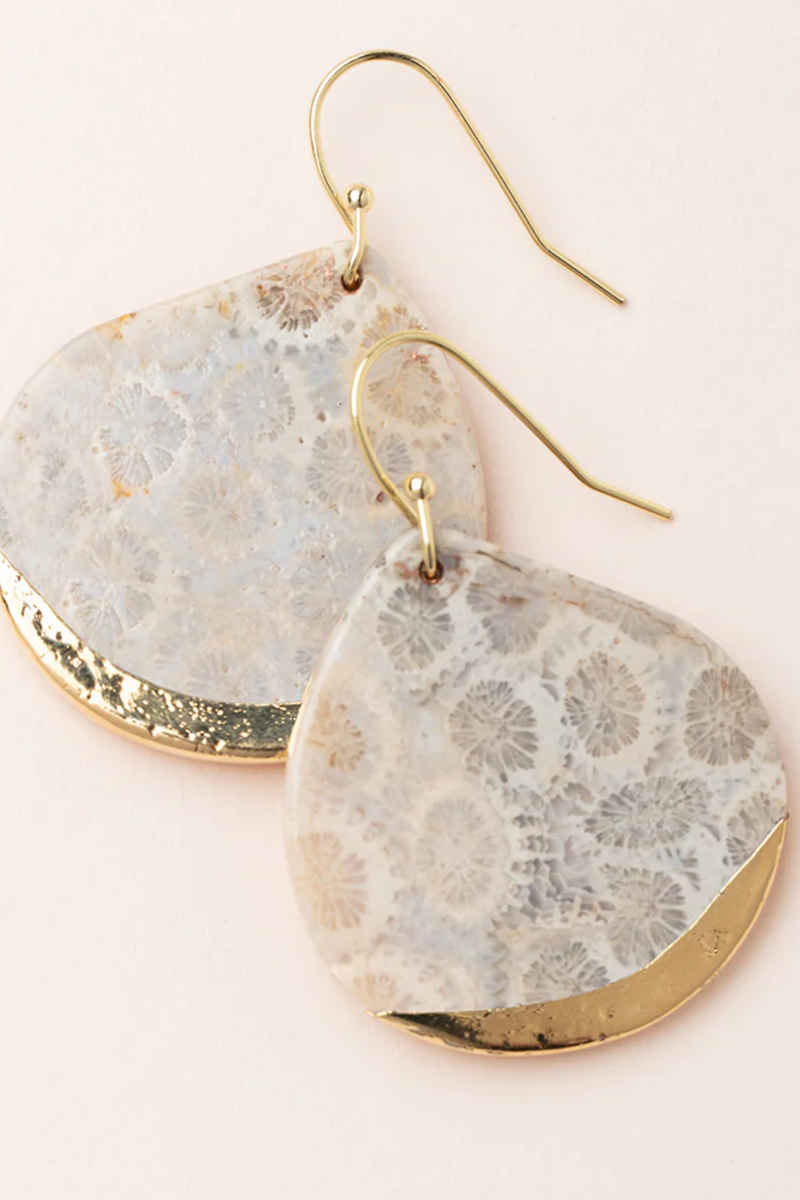 Stone Dipped Teardrop Earring - Fossil Corral/Gold