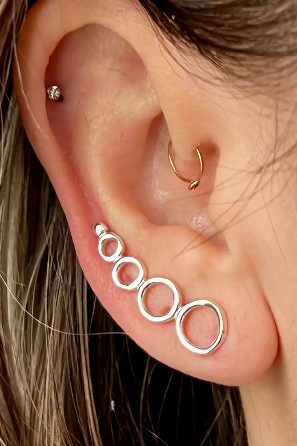Brass Stacked Circle Ear Climber