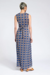 Blue Multi Print Sleeveless V-Neck Dress