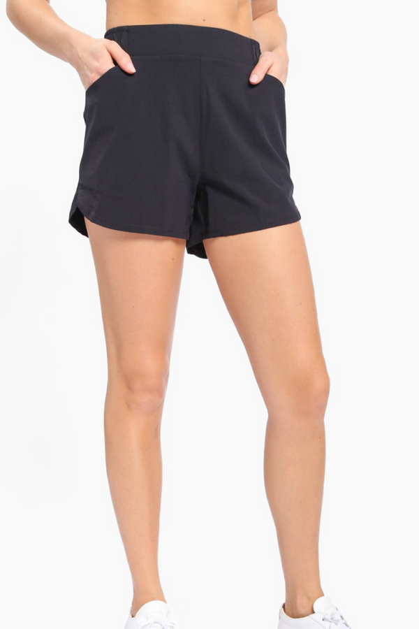 Black Athleisure Shorts with Curved hemline