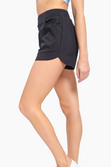Black Athleisure Shorts with Curved hemline