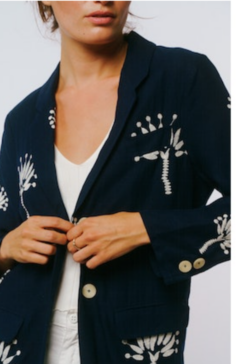 Navy Giada Palm Embroidered Jacket