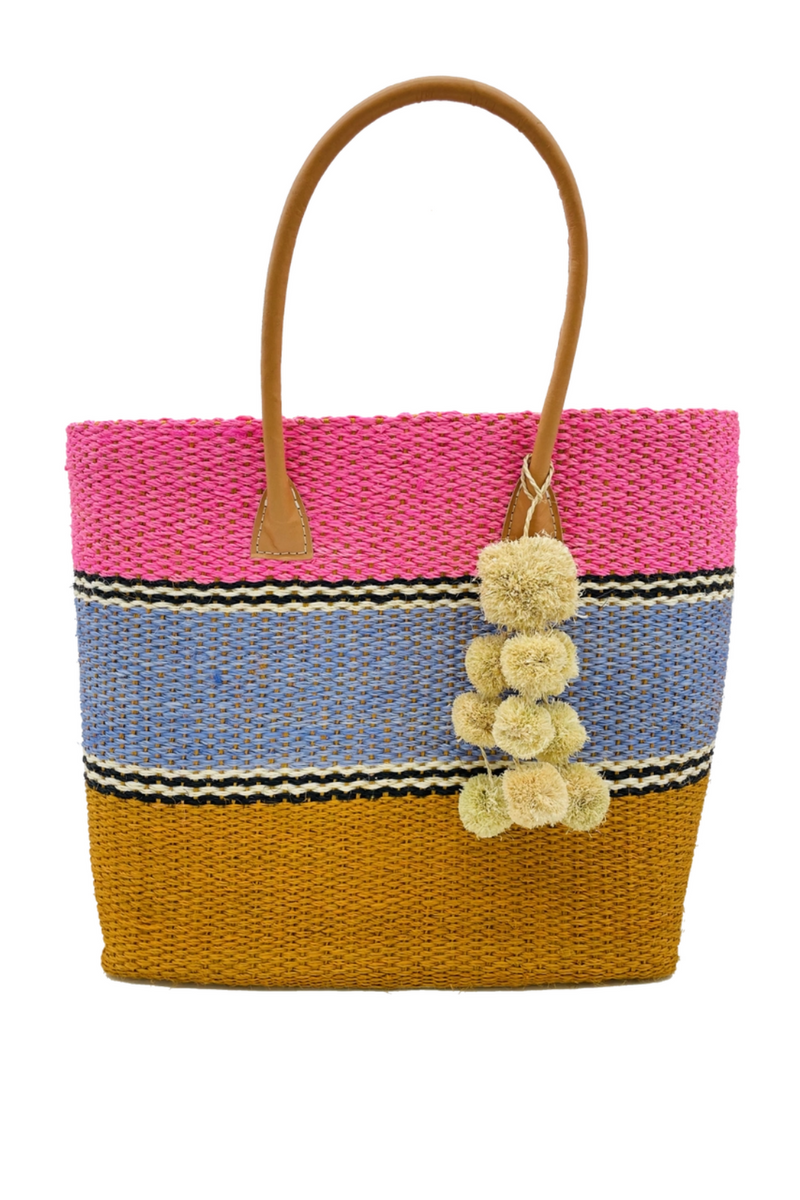 Pink/Multi Cabrillo Sisal Basket with Waterfall Pompoms