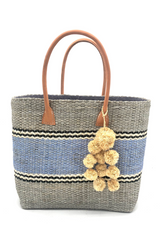 Grey/Multi Cabrillo Sisal Basket with Waterfall Pompoms