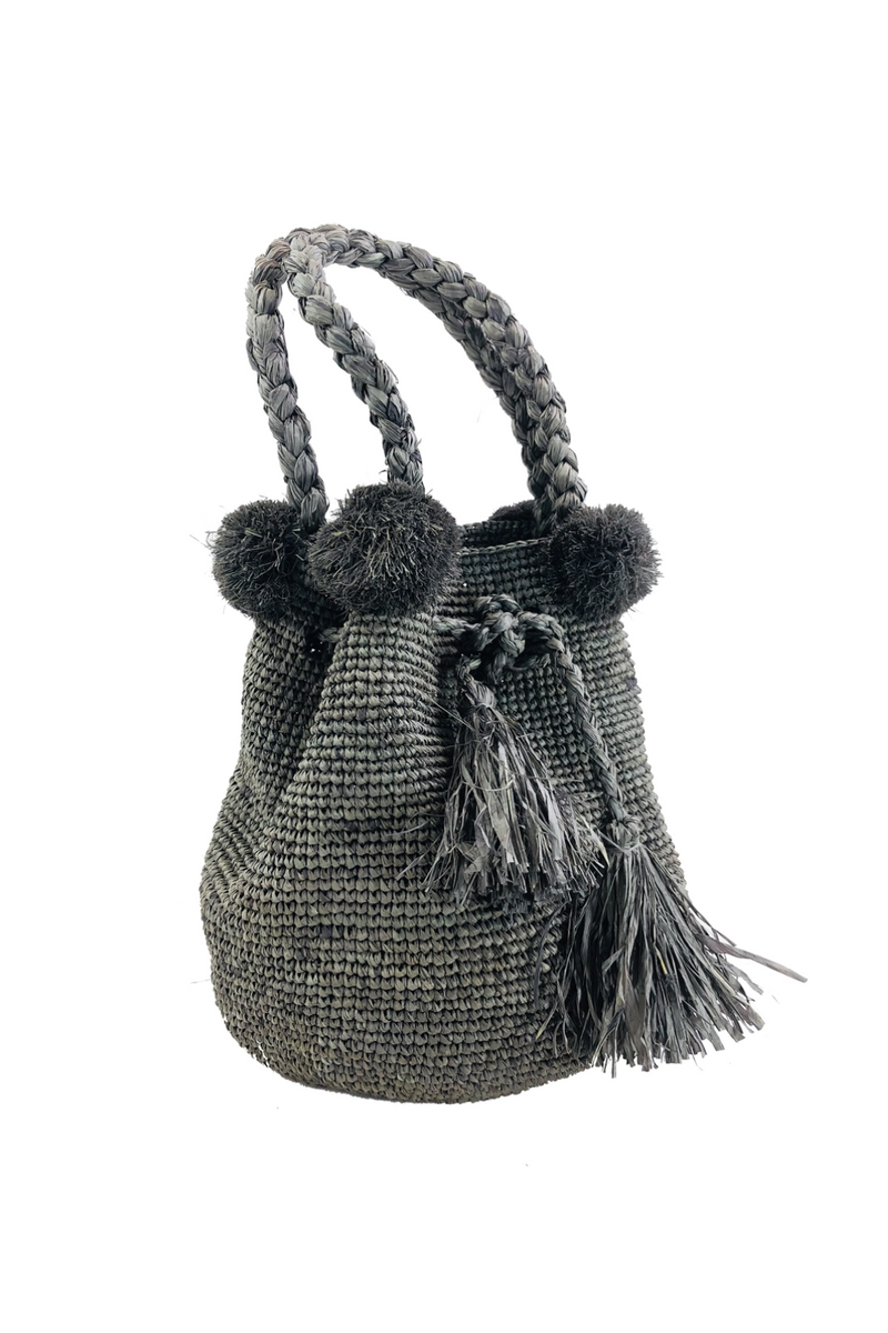 Grey Hobo Crochet Straw Handbag