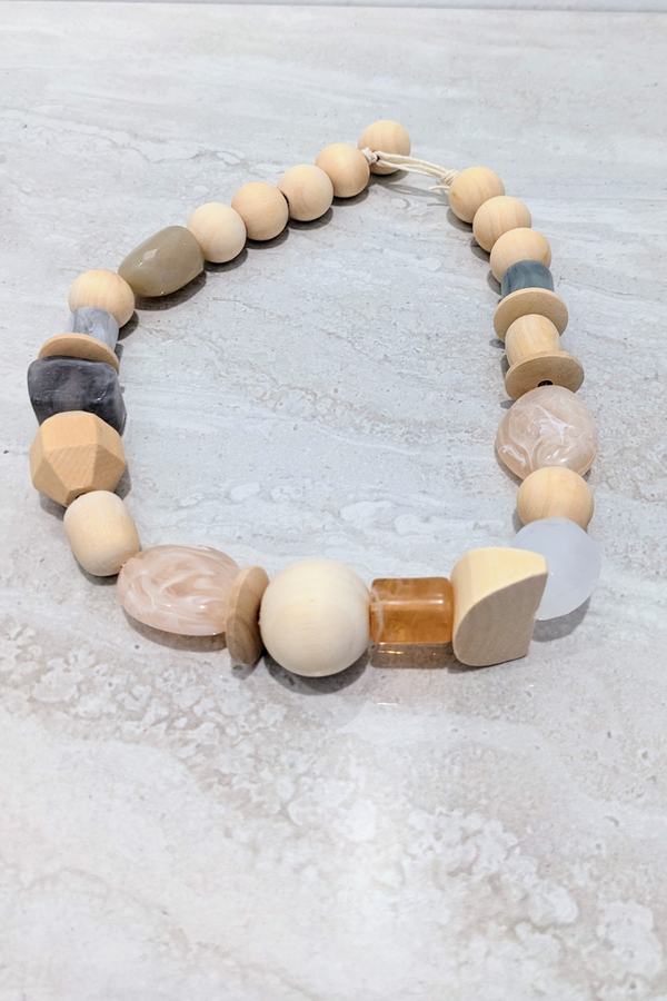 Natural Wood and Stone Bead Necklace