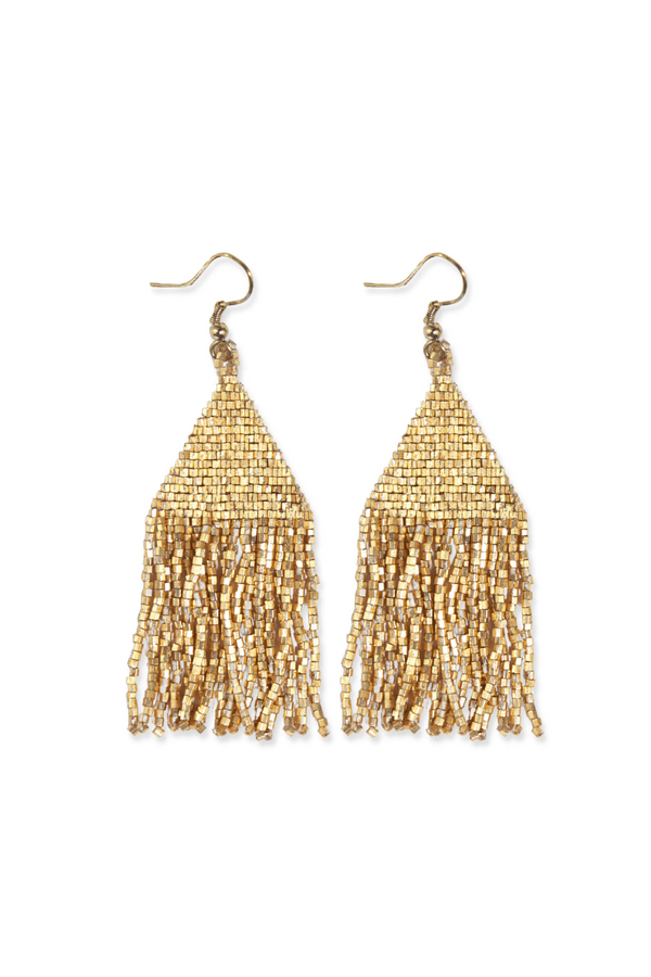 Gold Lexie Solid Beaded Fringe Earrings