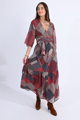 Rust Plaid Print Maxi Dress